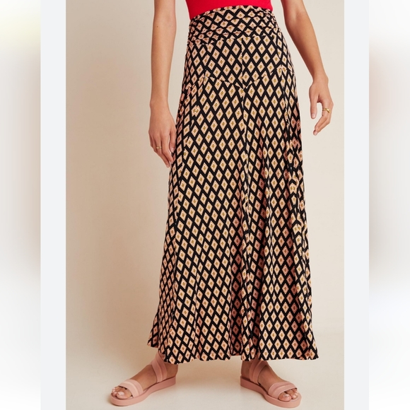 Anthropologie Maeve Diamond Print Maxi Skirt Size Medium - Picture 2 of 10